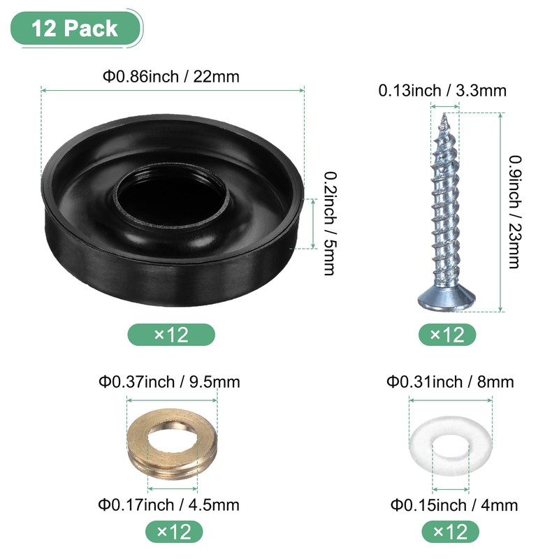 12-Pack Screw Covers, 0.86" Slide Decorative Mirror Screw Covers [Black] gallery