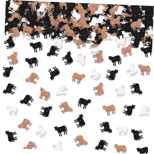 100pcs Cow Confetti, Black Glitter Farm Animal Table Confetti for Baby Shower,