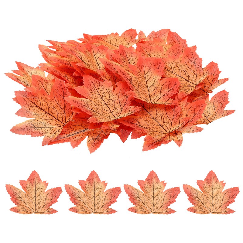 Fake Fall Leaves, 100 Pack Artificial Maple Leaves Red Light Yellow