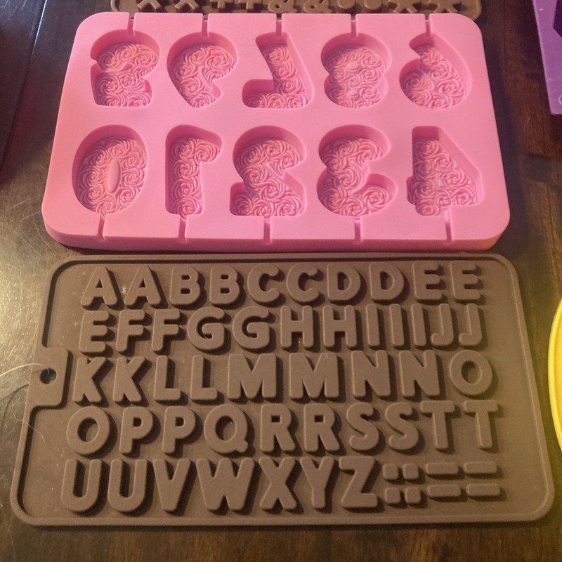 Lot Of 5 silicone, molds, alphabet, and heart, and happy birthday cake mold gallery