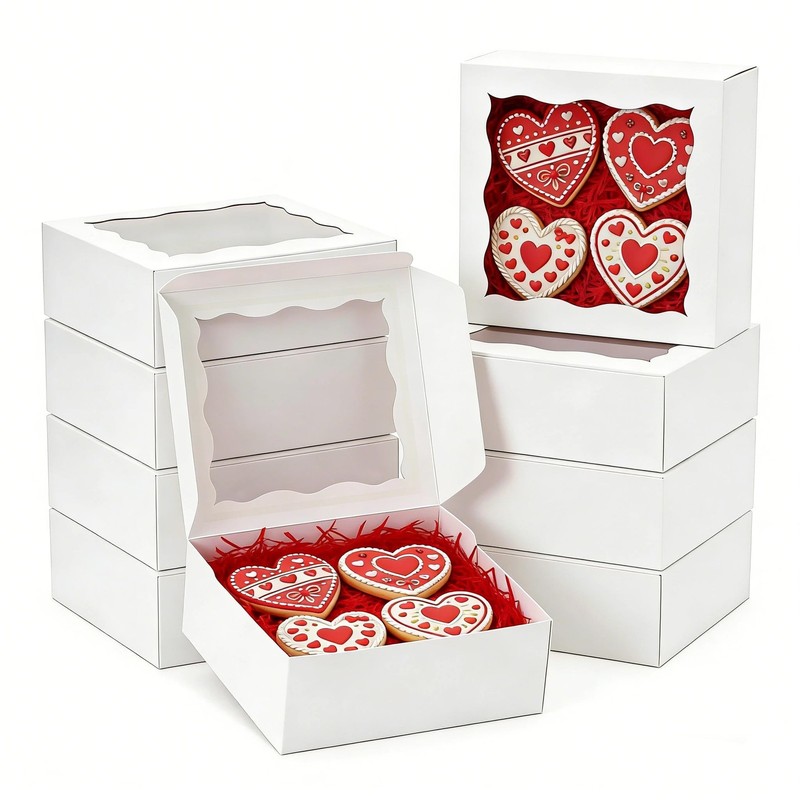 20pcs 5x5x2.5 Inch Cookie Boxes with window Bakery Boxes Dessert Treat Box Ch…