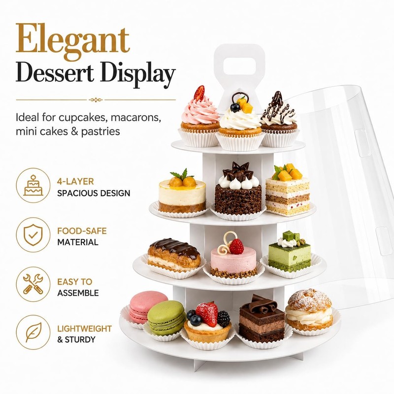 4-Tier Cupcake Stand, 5 Set Cardboard Cupcake Tower with Clear Cover, Dessert... gallery