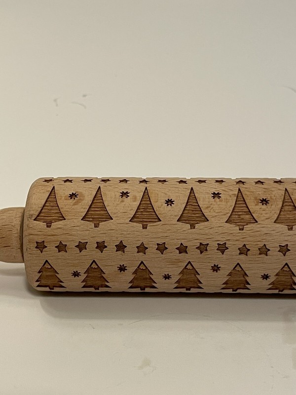 Eddingtons Christmas Tree Etched Rolling Pin Solid Wood, Stars, Trees gallery