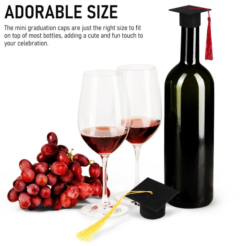 4Pcs Mini Graduation Caps Bottle Covers Felt Graduation Hat Decorations Black gallery