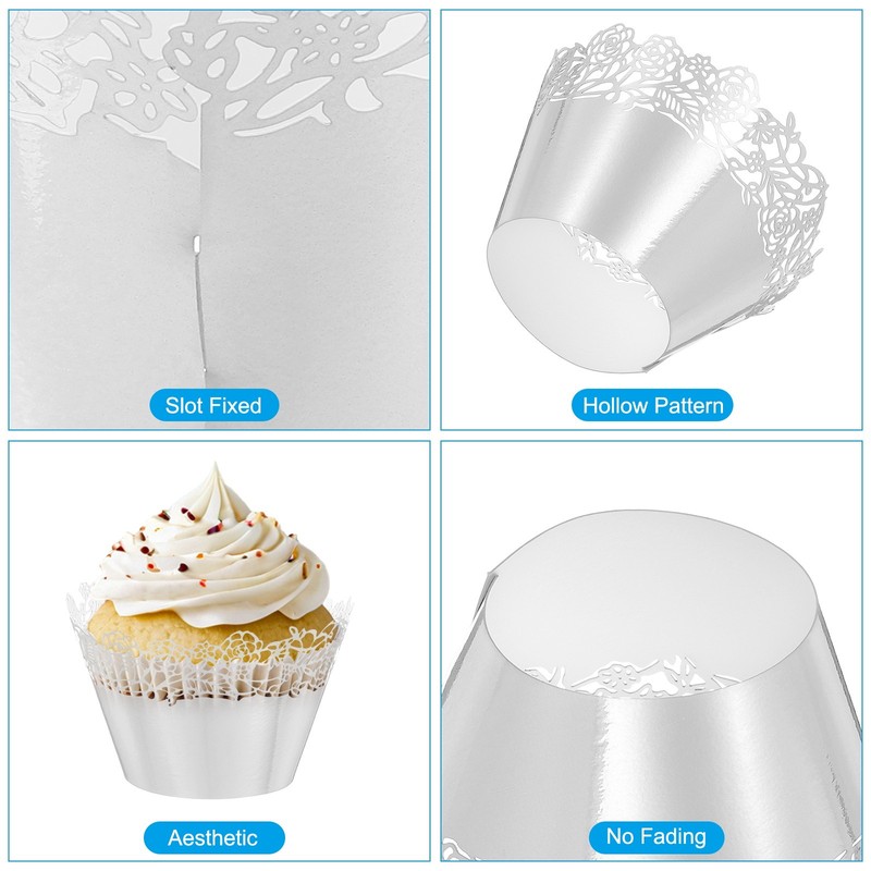 Cupcake Wrappers Paper, 50 Pack Baking Cups Rose Decor, Reflective Silver gallery