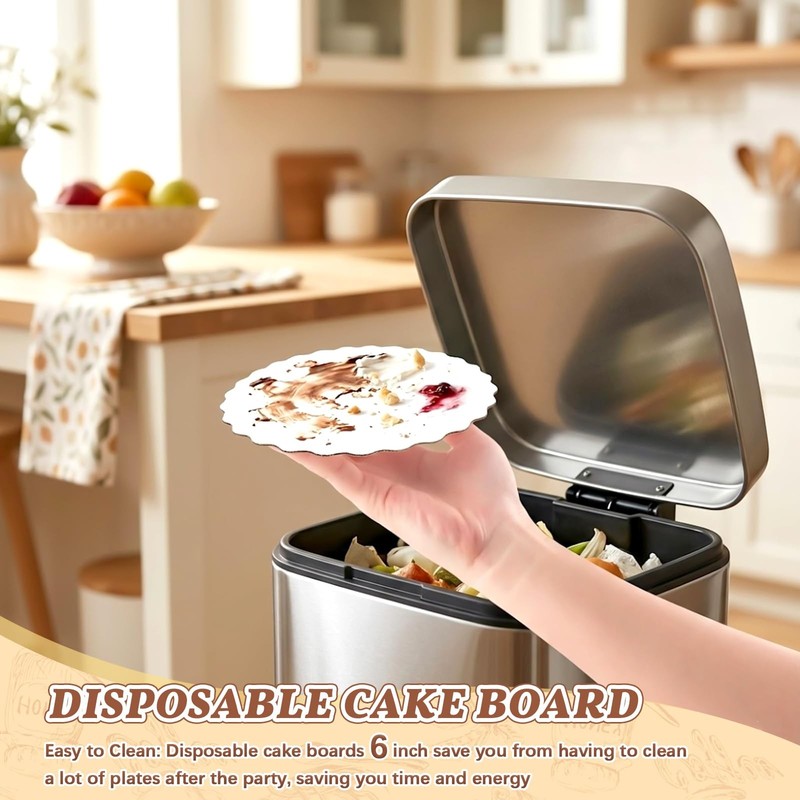 30 Pack 6 Inch Round Wave Cake Boards, Disposable Corrugated White Cake Cardb... gallery