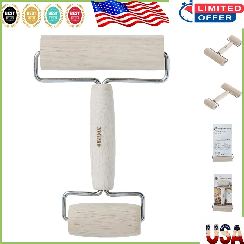Versatile 7.25″ Beech Wood Pizza & Pastry Roller with Stainless Steel Support