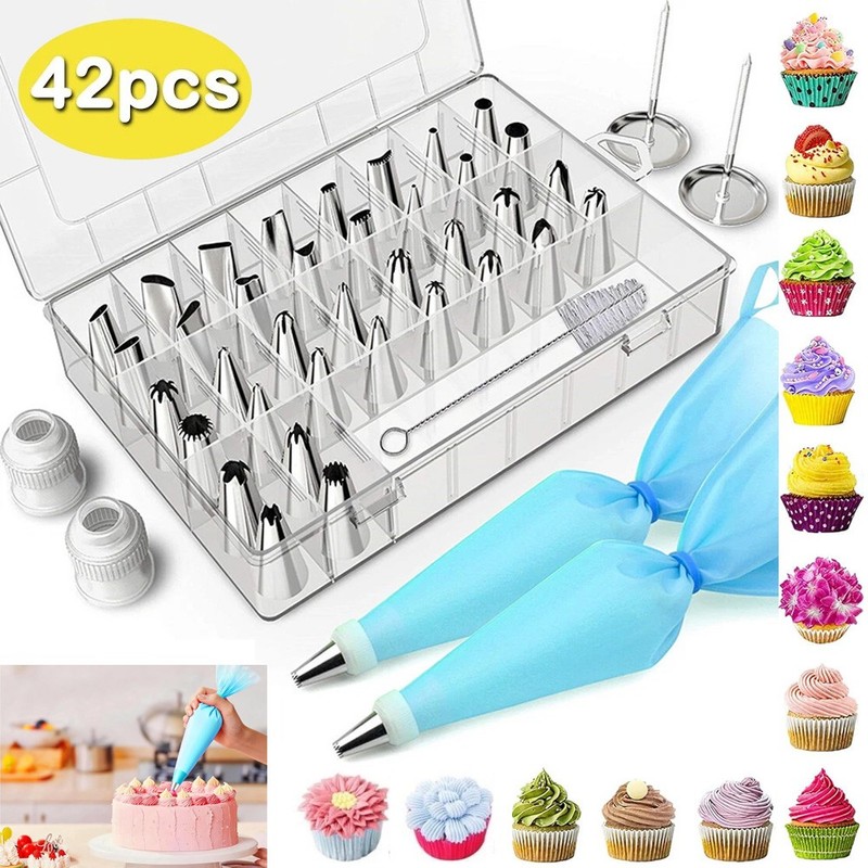 42 Pcs Cake Decorating Kit Set Tools Bags Piping Tips Pastry Icing Bags Nozzles