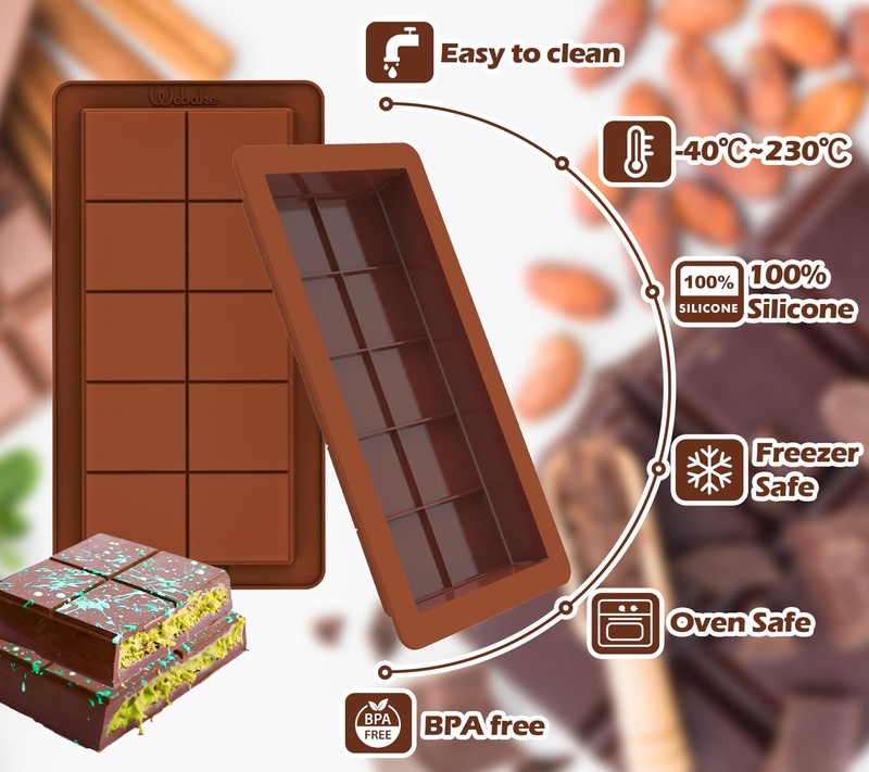 Deep Chocolate Bar Molds 2 Pack, 1 Inch Deep Large and Thick Silicone Chocolate gallery