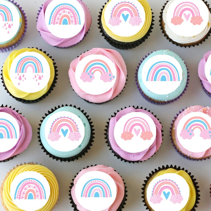Rainbow Brights Pre-cut Mini Edible Icing Cupcake or Cookie Toppers