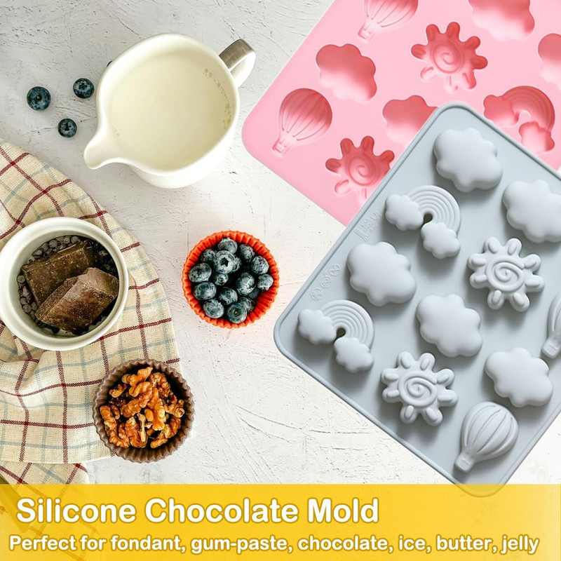 2 Pack Silicone Chocolate Molds 12 Cavities Sun Cloud Rainbow Hot Air Balloon Sh gallery