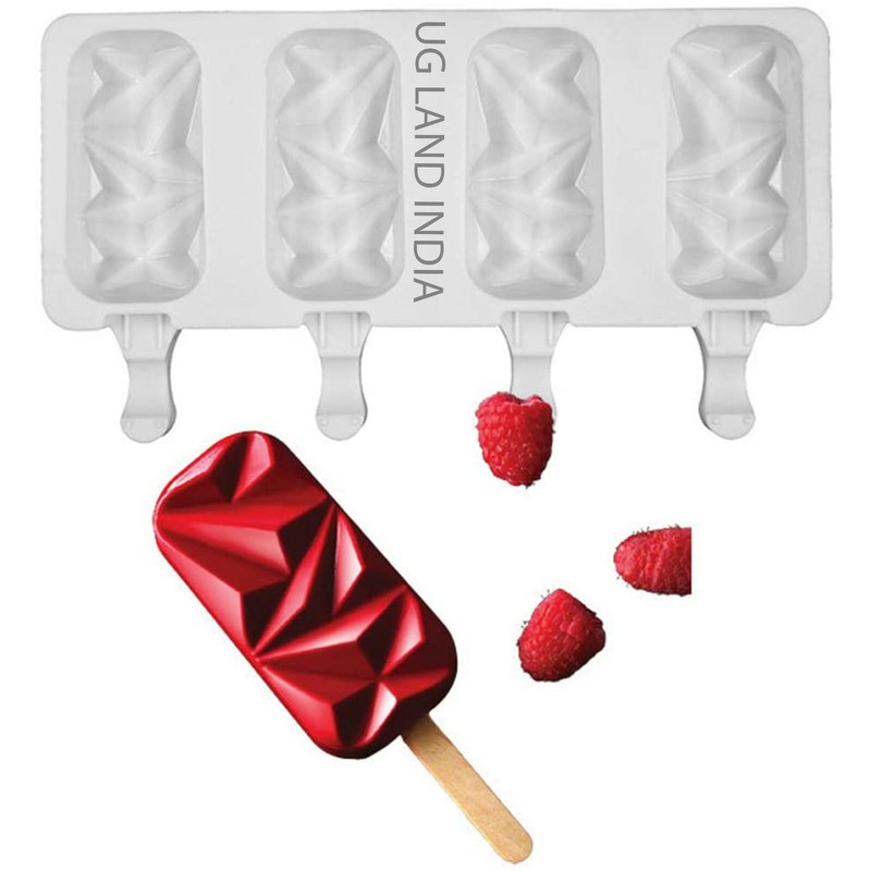 4 Cavity Silicone Ice Cream Mould Pop Ice Lolly Mold Maker Chocolate Frozen