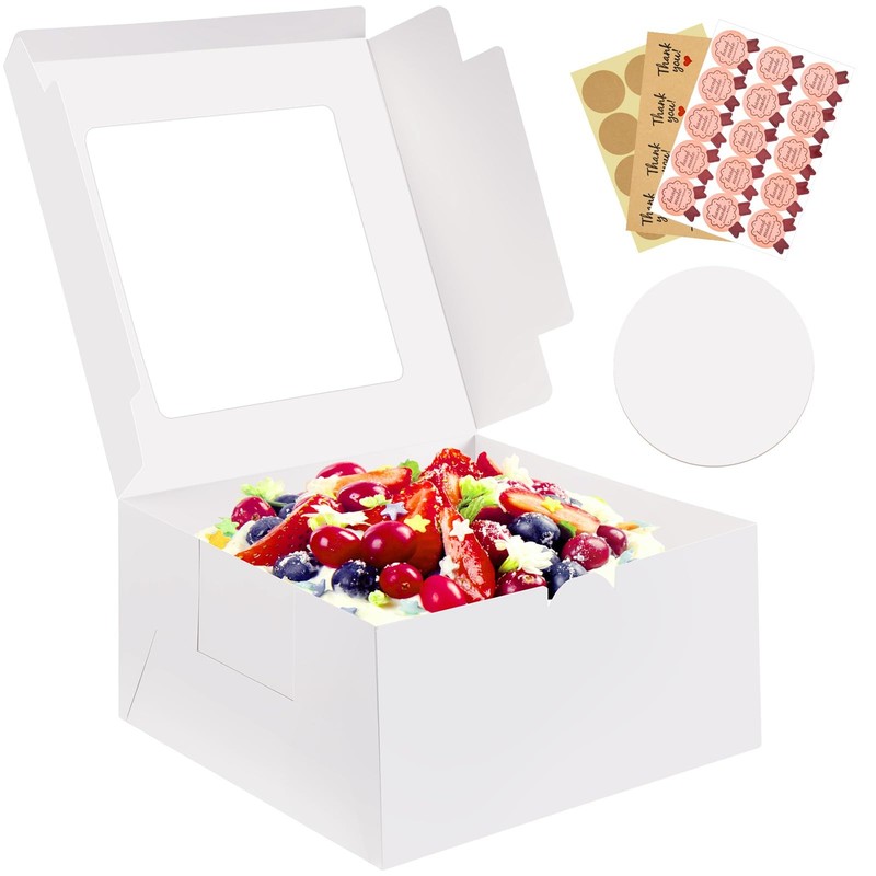 5 Pack Cake Boxes, 10x10x5 Inches Cake Boxes with Boards, White Square Bakery