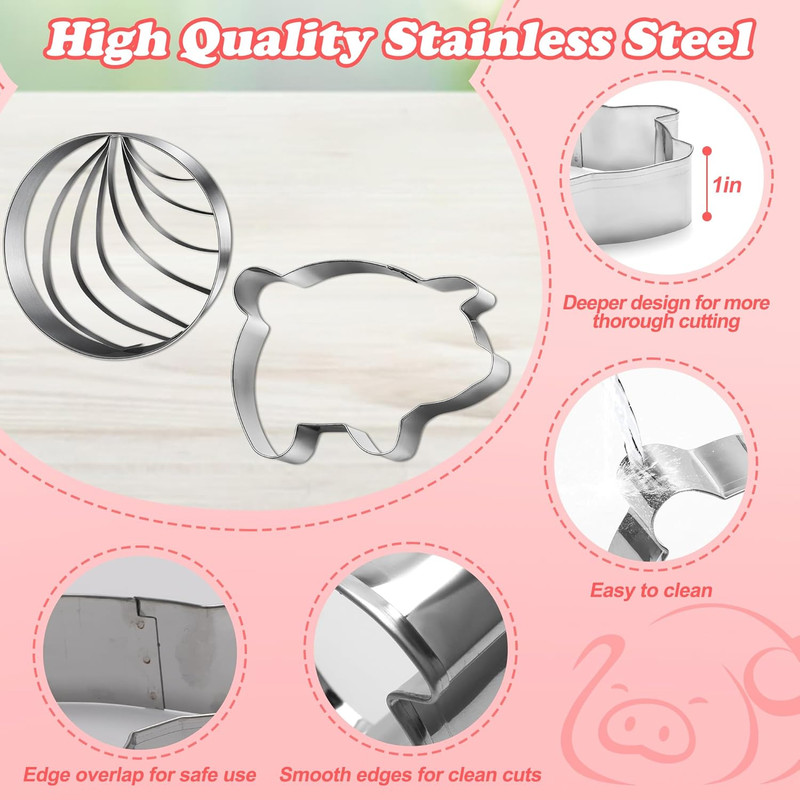 Concha Cutter Mexican Bread Mold 4.1 Inch with 5 Sizes Pig Cookie Cutter Set, Me gallery
