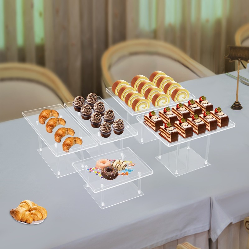5 Pack Dessert Table Display Set, Clear Acrylic Dessert Display Stands