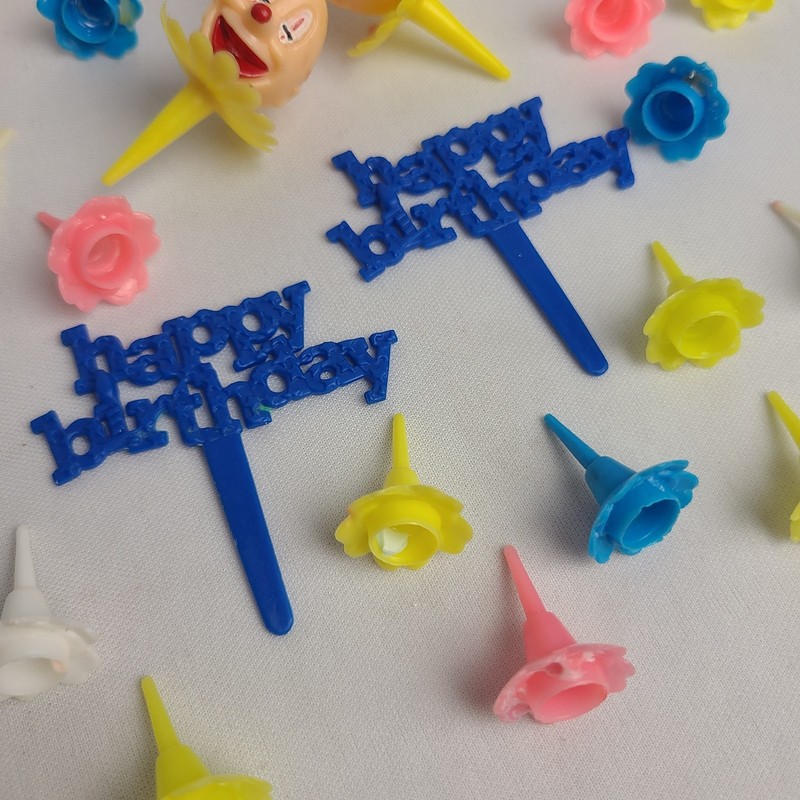 Vintage Lot Cupcake Cake Toppers Picks Birthday Valentine's Clowns Flowers 43 Pc gallery