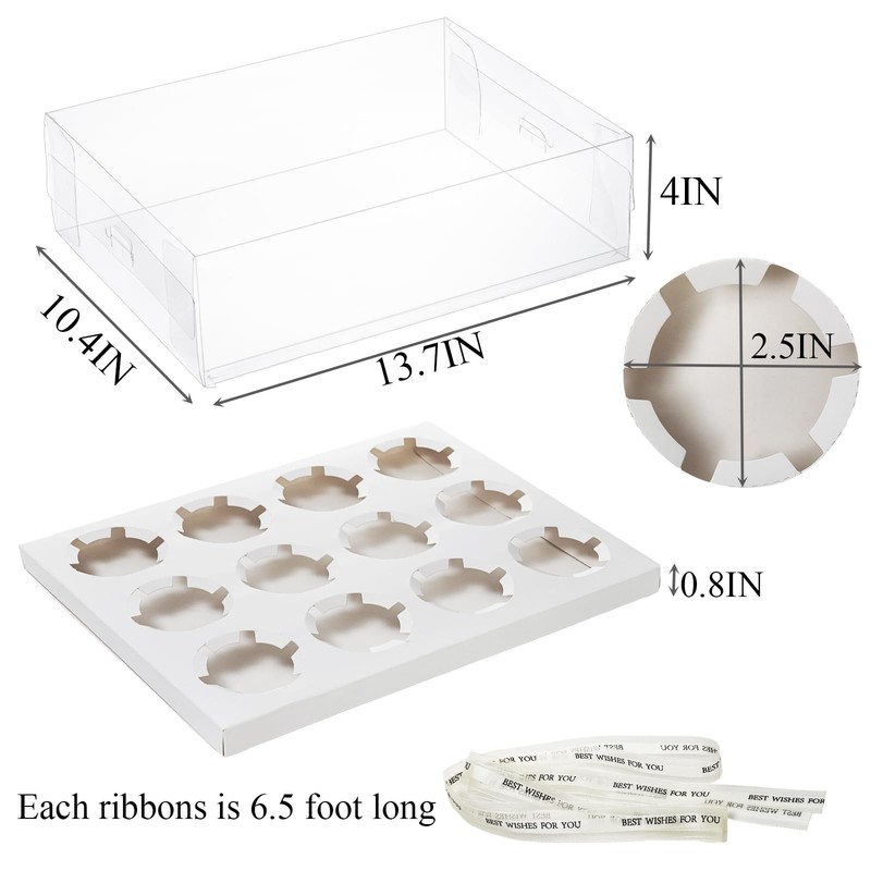 12 Pack Clear Cupcake Boxes, 12 Count Cupcake Containers with Gift Ribbon, Pl... gallery