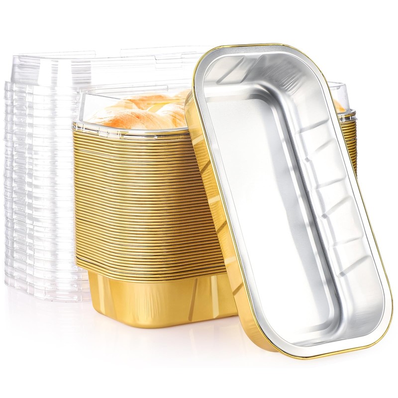 EUSOAR Disposable Ramekins with Lids, Gold 20.9oz 50pcs Mini Cake Pans with L…