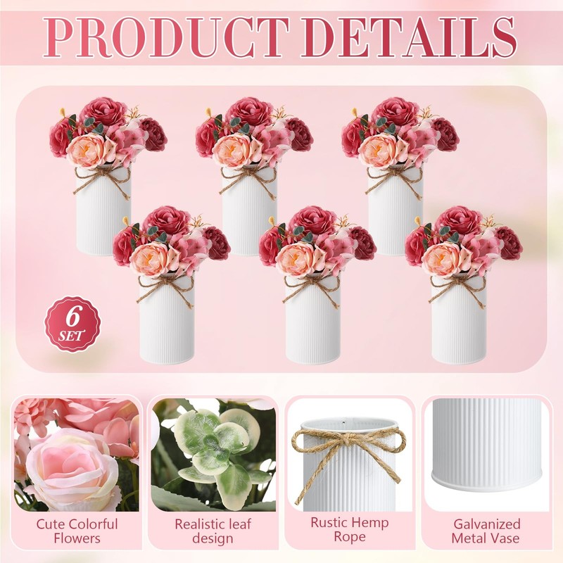 Domensi 6 Sets Wedding Centerpiece for Table Decoration Dusty Pink Artificial Fa gallery