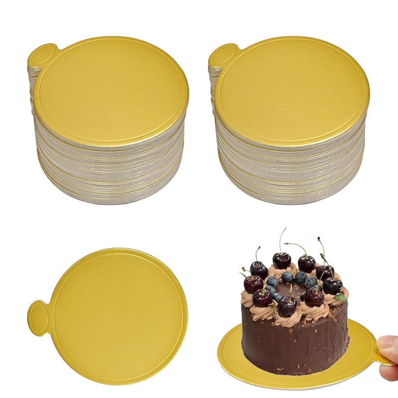 100 PCS 3.5 Inch Gold Round Mini Cake Boards Mousse Cupcake Dessert Plates