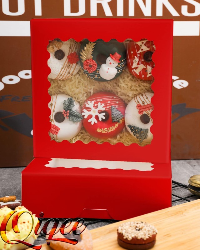 30 PCS 8x8x2.5 Inch Red Pastry Boxes With Window Autopop Donut Pie gallery