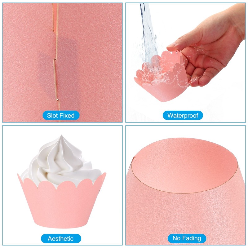 50 Pack Cupcake Wrappers Paper Baking Cups Standard Wave Decor Pink gallery