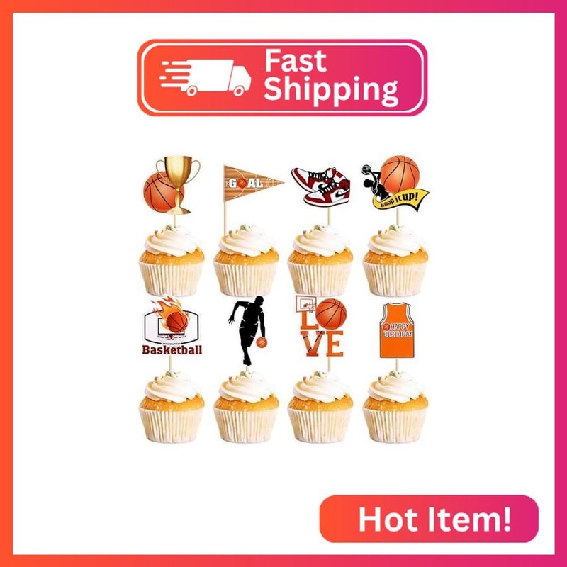 Ercadio 24 Pack NBA Star Basketball Cupcake Toppers – Basketball Player Cupcake