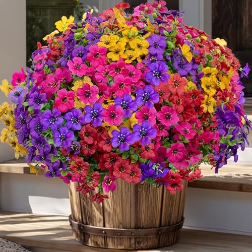 Artificial Flowers for Outdoors Fake 14 Mixed, 4 Colors Red Pink Purple Yellow gallery