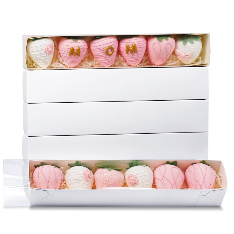 10 Pcs Chocolate Covered Strawberries Boxes 12x2x2 Inch Bakery Boxes with Ful…