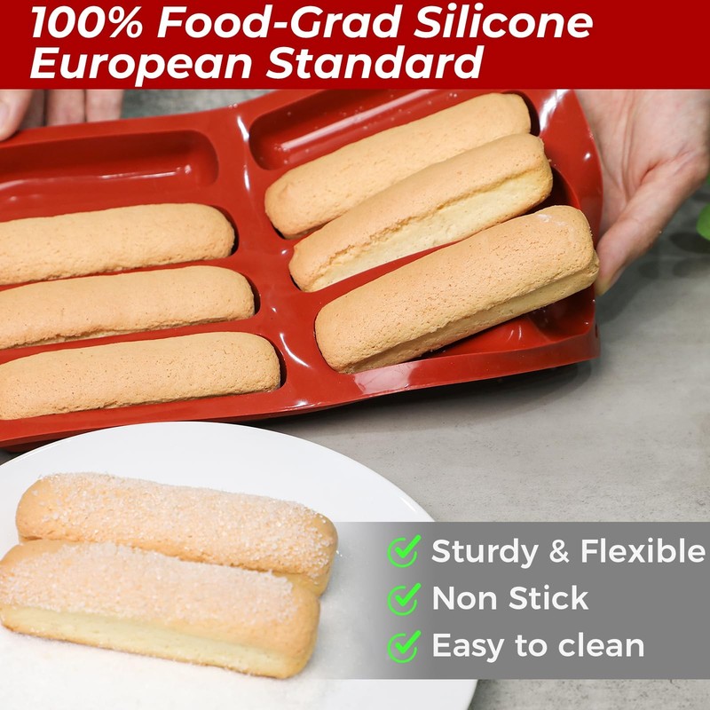 Webake Twinkie Cake Pan Silicone Eclair Mold, 2-Pack Twinkie/Éclair Pan, Red gallery