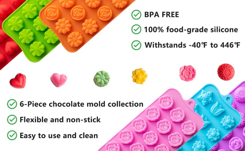 6 Pack Flower Shape Chocolate Candy Molds Silicone, Food-Grade Non-Stick gallery
