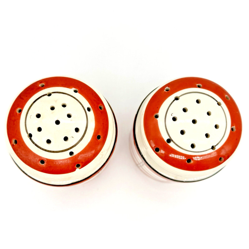 VTG Set Of 2 T T The Takito Co Japan Red & White Plaid Flour & Sugar Shakers gallery