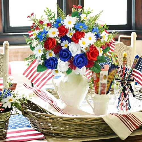 4 Bundles Patriotic Artificial Flowers, 4th of July Red White and Blue 4 PCS gallery