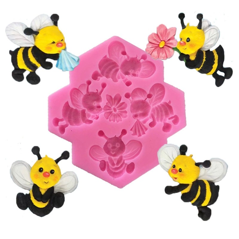 4 Holes Bee Shape Silicone Fondant Molds Chocolate Mold Mousse Moulds for Baking gallery