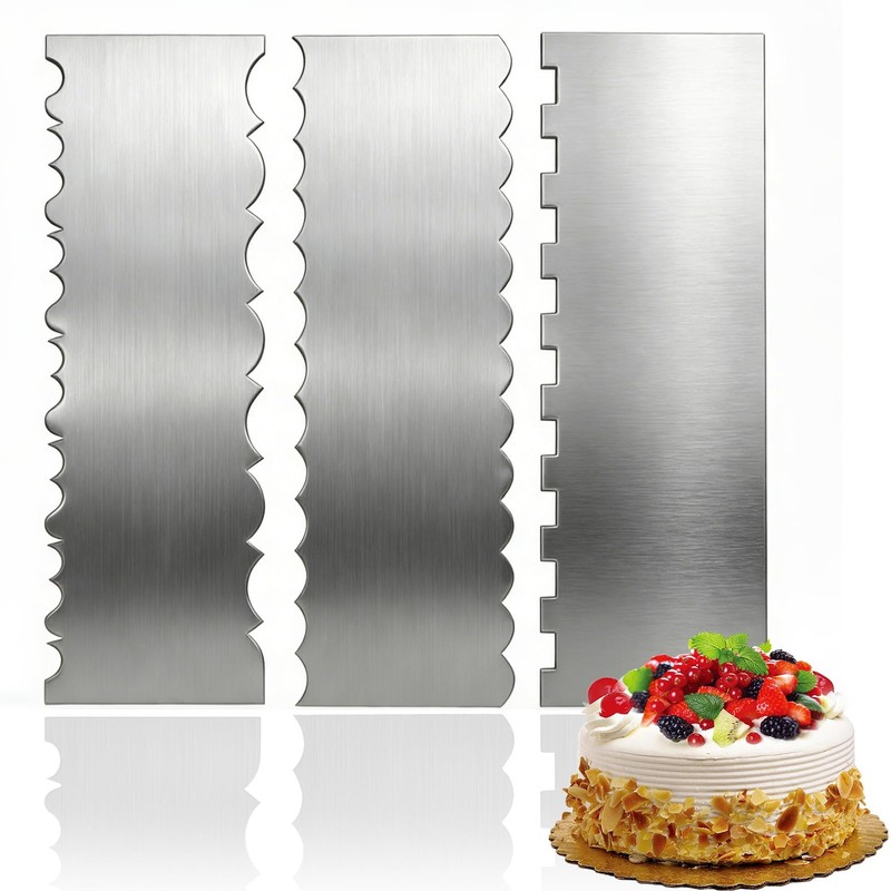 3 Pack Stainless Steel Cake Decorating Scraper Set,8.6-inch Double Sided Patt…