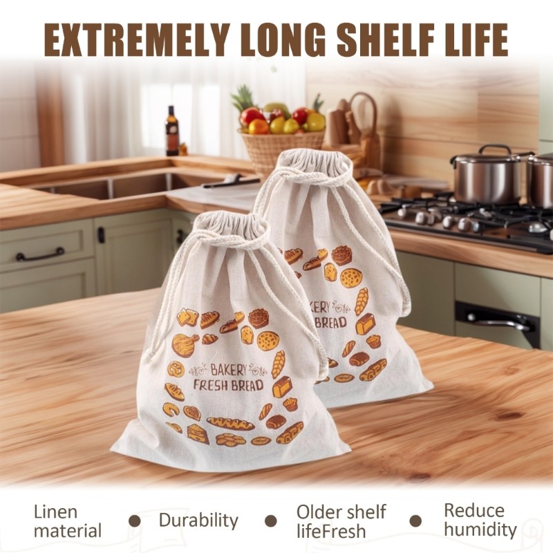 Pack of 4 Reusable Linen Bread Storage Bags Drawstring Closure Daily Use gallery