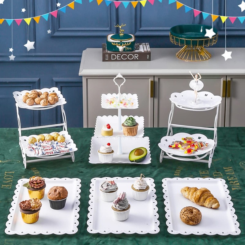 10Pcs Cupcake Stand,Dessert Table Display Set, 4 White 3 Tired Cake Stand 6 P... gallery