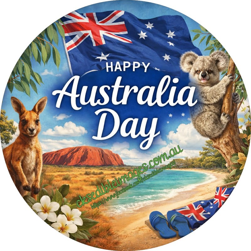 Australia Day Edible Image Cake Cupcake Icing wafer Topper 5-8 Inches
