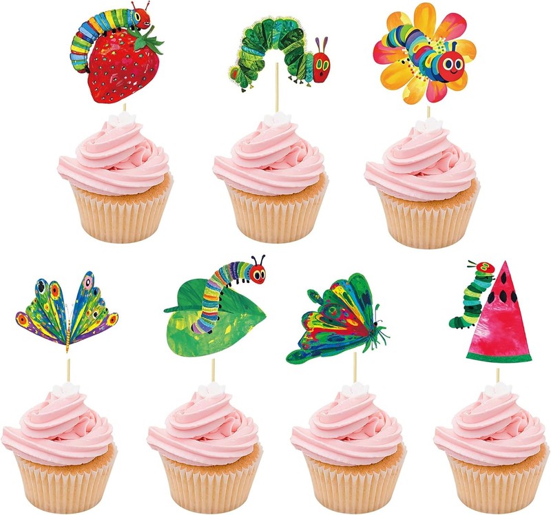 35pcs Hunger Caterpillar Cupcake Toppers Fairy tales Theme Baby Shower Reading