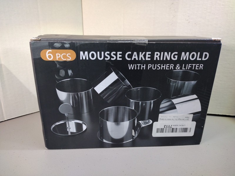 Stainless Steel 6 Piece Mousse Cake Ring Molds with Pusher and Lifter Brand New!