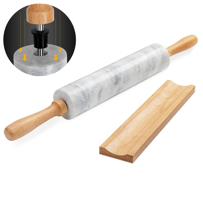 16.7 Inches Marble Rolling Pin for Baking with Wooden Handles & Wooden Cradle... gallery