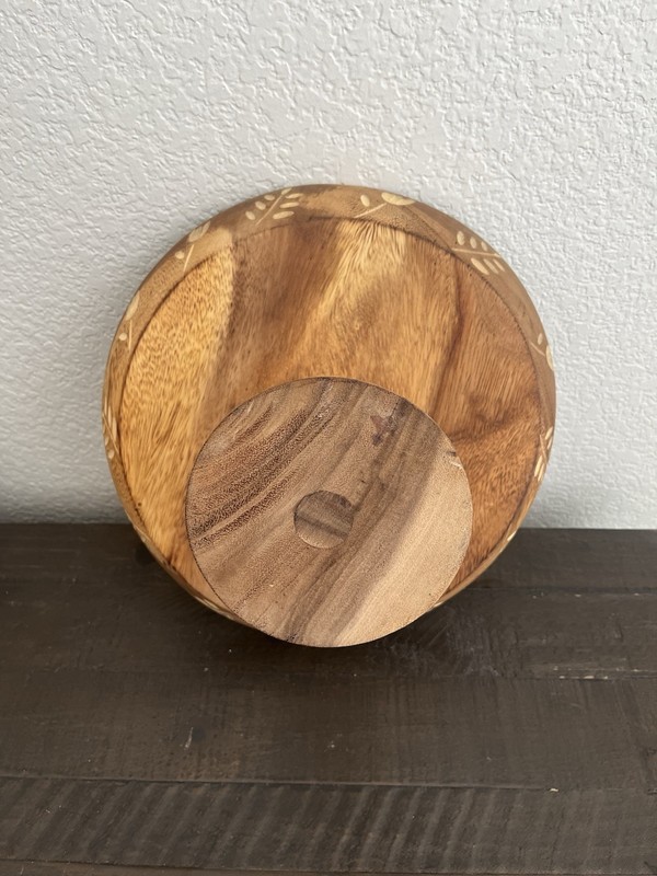 Hand carved Round Wood Pedestal Cake Stand gallery