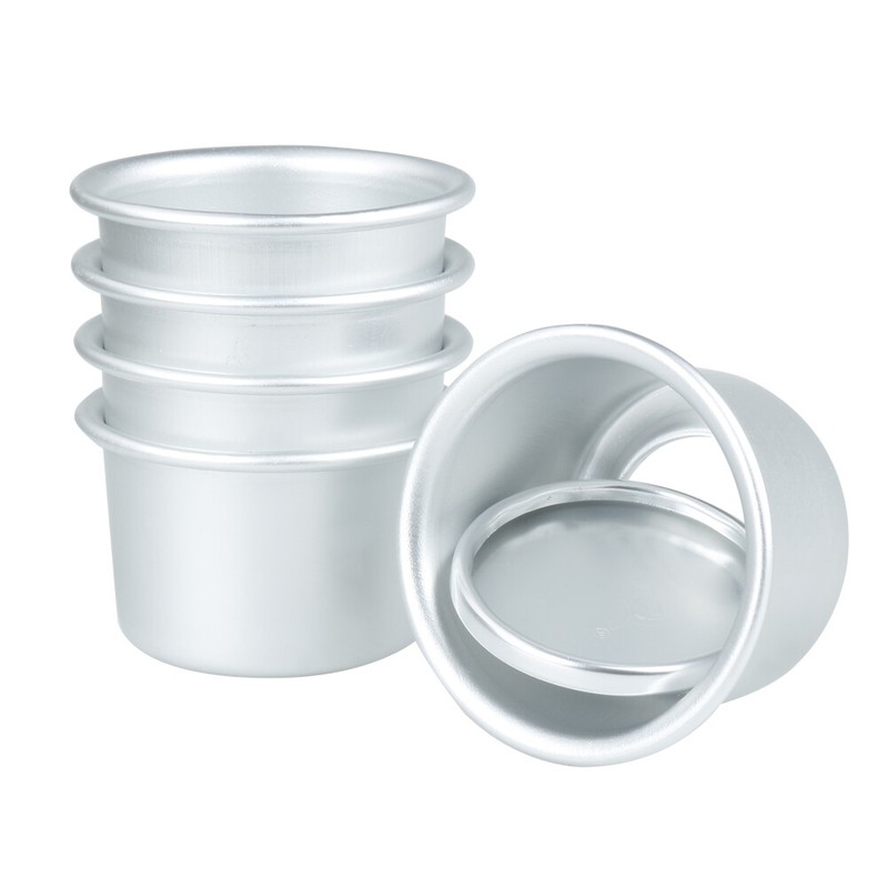 5pcs 2″ DIY Aluminum Alloy Round Mini Cake Pan Removable Bottom Mold Baking Tool