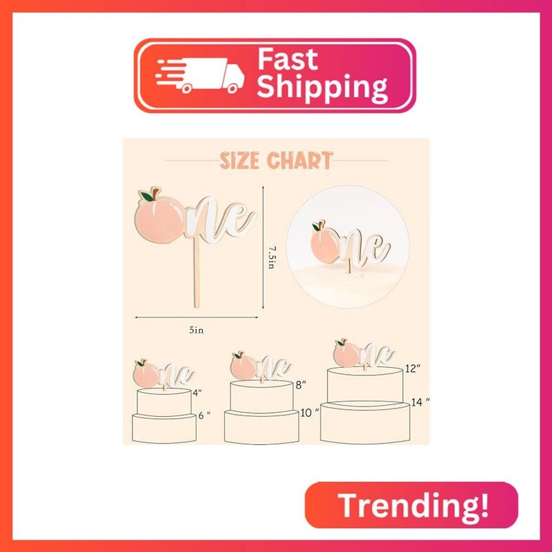 ZAIBIANHAO Peach Wood Cake Topper - One Sweet Peach Birthday Cake Topper, Peach gallery