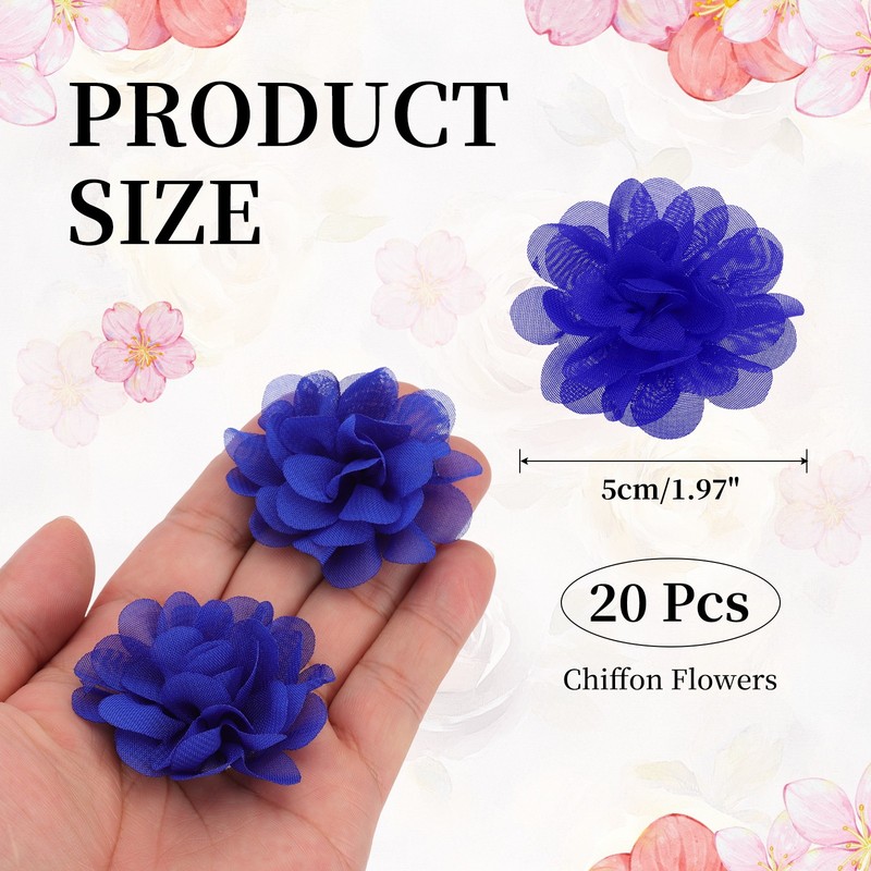20Pcs 2" Chiffon Flowers Sewing Fabric Flower Appliques for Crafts Blue gallery