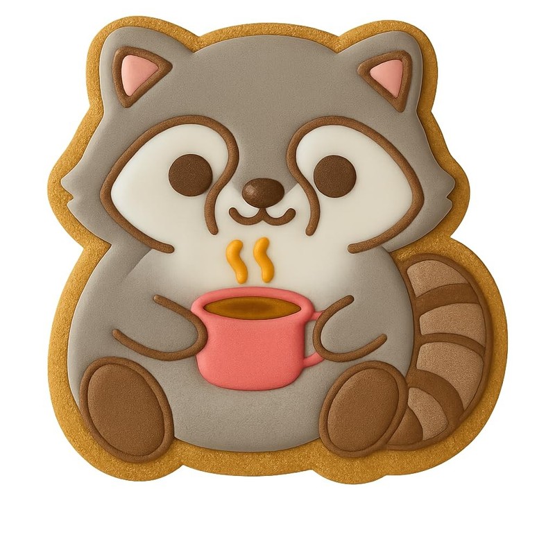 Kawaii Raccoon with Coffee Mug Cookie Cutter - 4x3.7" Fun Baking Design gallery
