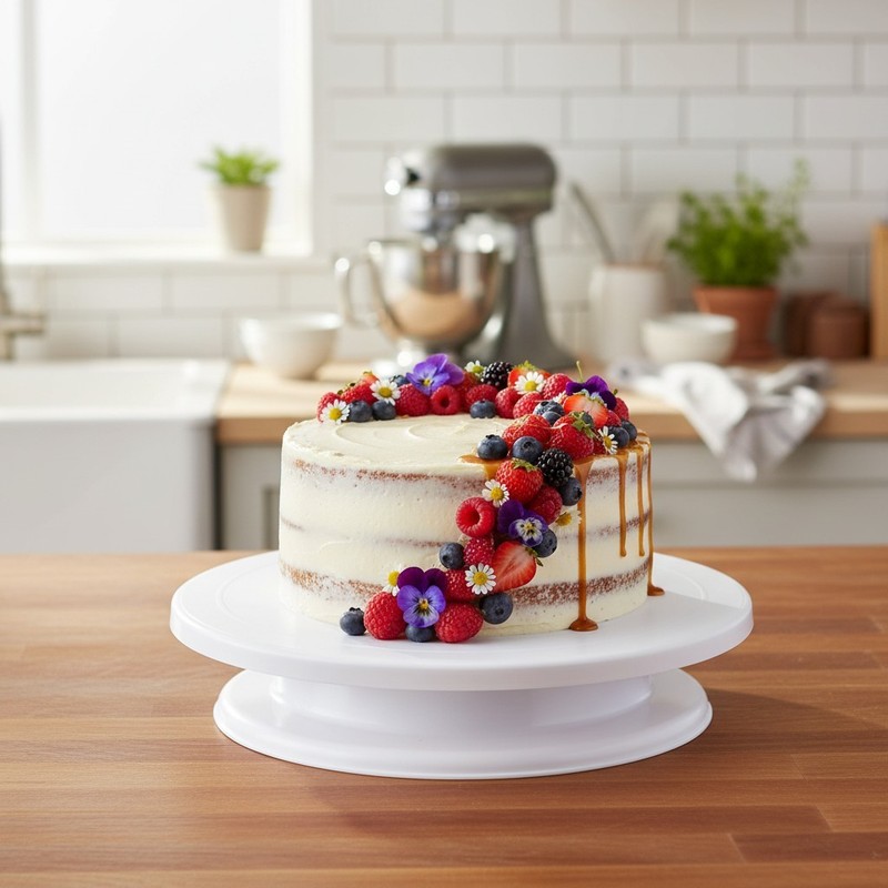 Versatile White Cake Stand with 360-Degree Rotation for Effortless Decorating