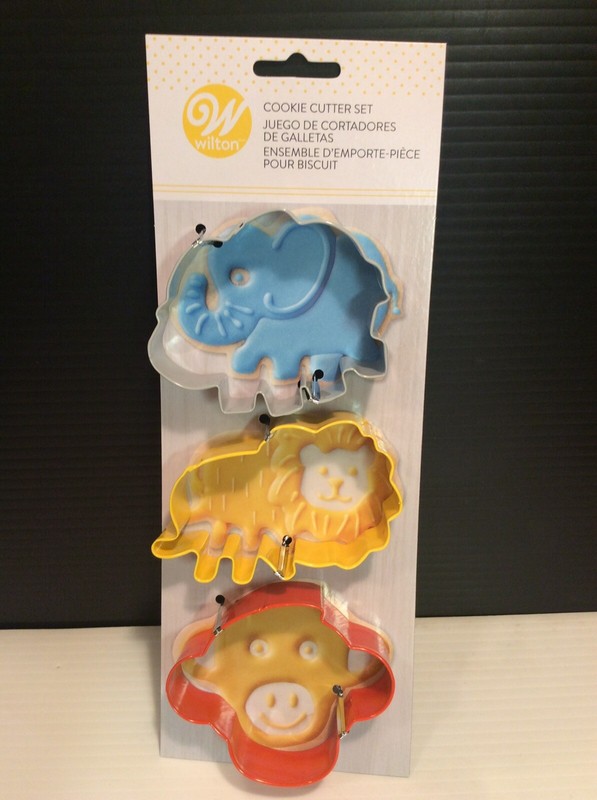 Wilton #2308-5494 Metal Cookie Cutter Set Of 3 Zoo Animals NEW Birthday
