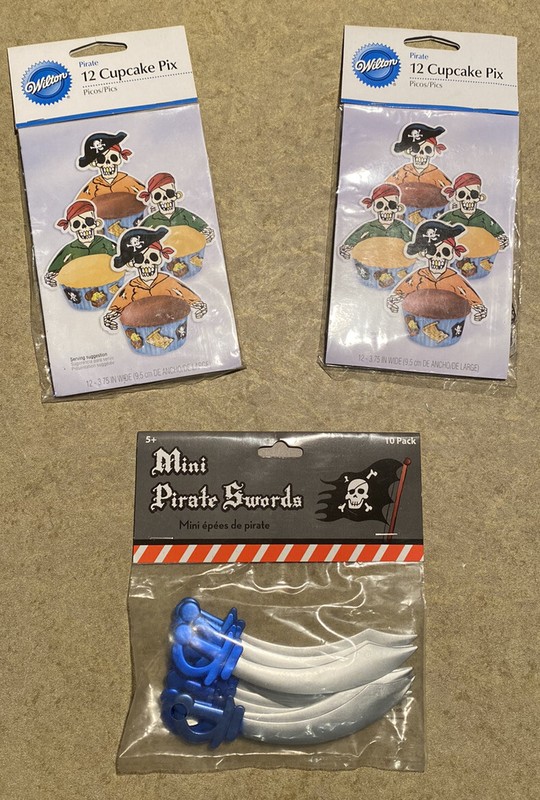 Wilton 24 Pirate Cupcake Pix & 10 Mini Pirate Swords Cake Decoration
