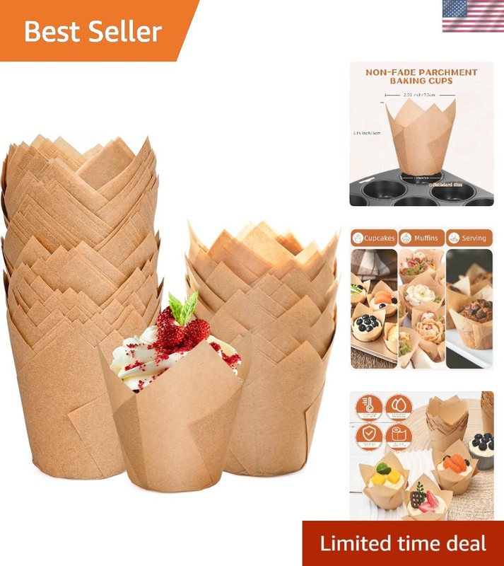 Heat-Resistant Tulip Cupcake Liners – 200 Greaseproof Natural Wrappers